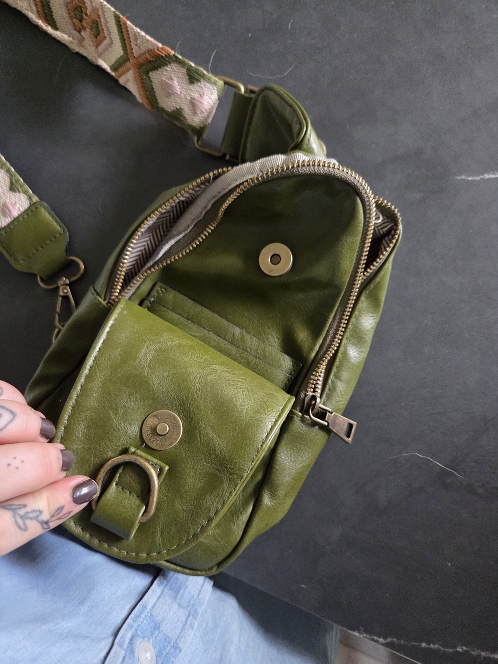 Olive Green Crossbody Sling Bag - Picture 2 of 4